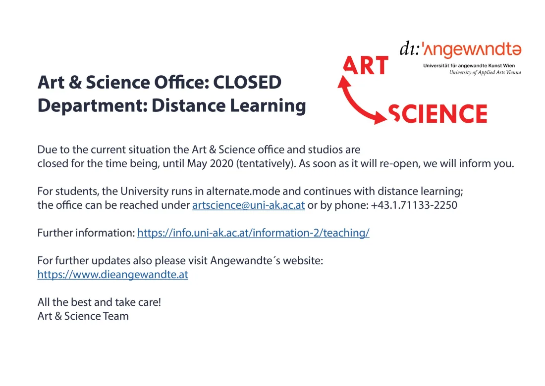 Art & Science Office & Studios CLOSED – Department: Distance Learning & Home Office