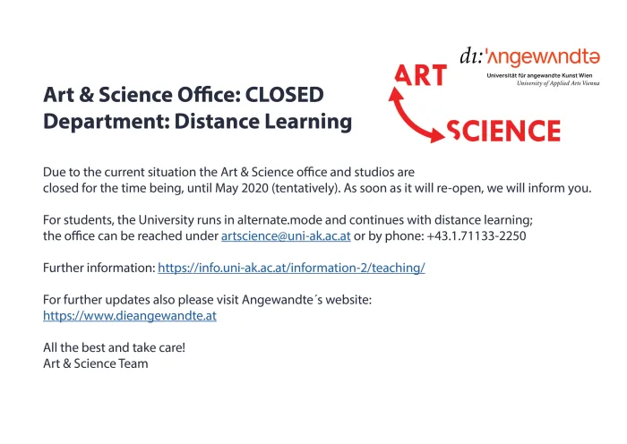 Art & Science Office & Studios CLOSED – Department: Distance Learning & Home Office