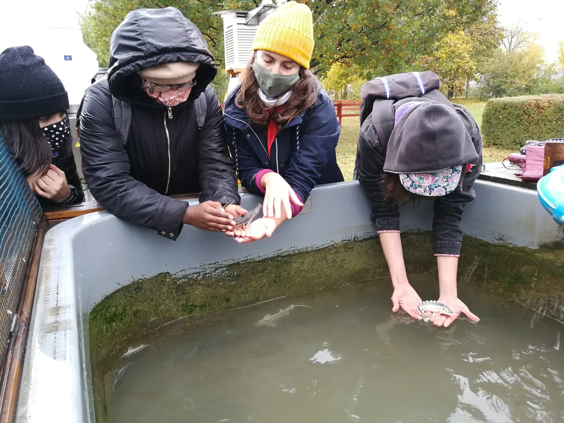 Looking at a life-sciences working station ‘in the field’/river