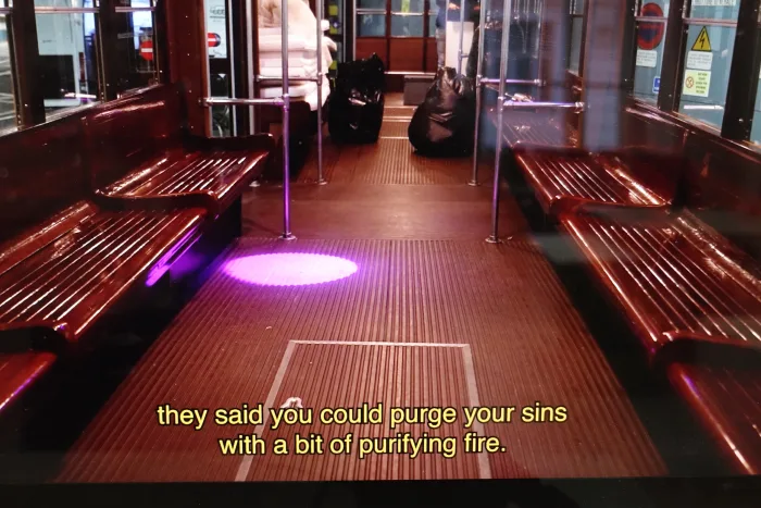 Ronnie Danaher, If you jump on a moving party tram where do you land?, 2024, video.